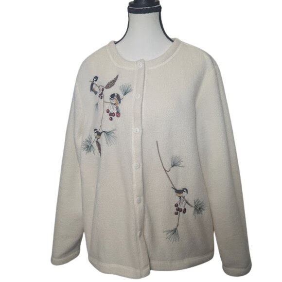 Vintage Cottagecore Blair Embroidered Bird Fleece Cardigan Woodland Fairy Cozy L - Picture 2 of 14